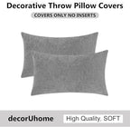 decorUhome Chenille Dark Grey Throw Pillow Covers 12x20 Inch Set of 2, Decorative Soft Couch Pillow Covers Solid Dyed Accent Velvet Farmhouse Neutral Rectangle Pillow Cases for Sofa Bed Living Room