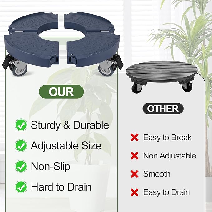 ToLanbbt 4 Pack Plant Caddy Stands with 360° Wheels Adjustable 15-22 in Rolling Stands Heavy Duty Large Plant Carts Dolly with Casters 440lbs Capacity for Large Planter, Garden Pot, Flower Pot, Blue