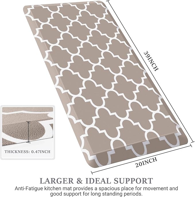 WISELIFE Anti Fatigue Floor Mat - 4/5 Inch Thick Kitchen Mat Non Slip Waterproof Heavy Duty Ergonomic Comfort Mat Durable for Home, Office, Sink, Laundry,(20" x 39", Khaki)