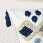 Blue Boho Decorative Lumbar Pillow Cover 18x18, Neutral Tufted Throw Pillow Cover, Modern Mid Century Farmhouse Pillow Cover Geometric Pillowcase with Tassels for Couch Bed Sofa Bedroom Living Room
