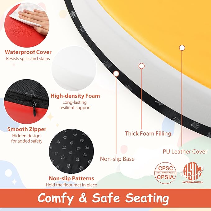Costzon 6-Piece 14 inch Kids Floor Cushion, 2.5" Thick Waterproof Daycare Preschool Round Foam Cushion with Handle for Toddlers, Soft Flexible Seating for Classroom, Home, Kindergarten or Nursery