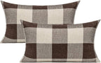 VAKADO 12x20 Inch Set of 2 Buffalo Plaids Decorative Throw Pillow Cases Farmhouse Retro Checkers Lumbar Rectangle Cushion Covers Home Decor for Sofa Couch, Brown/Coffee