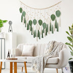 Betylifoy Large Macrame Wall Hanging Boho Handmade Woven Tapestry with Wood Beads Beige Green Chic Leaf Feather Boho Wall Art Decor Macrame Tapestry Wall Decor for Bedroom Living Room Nursery Apartment 51.2"W X 31.5"L