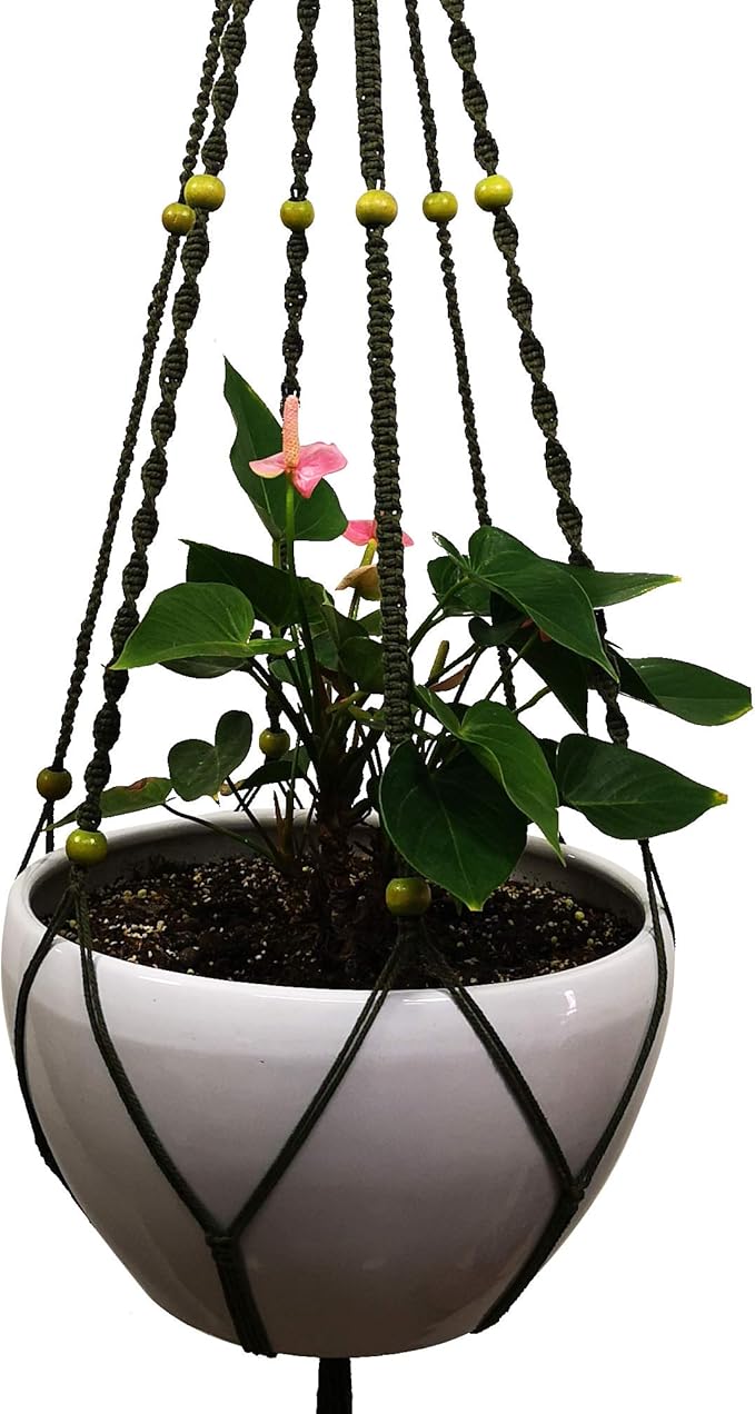Plant Hanger Macrame Cotton 6 Legs 51 Inches in Tan and Green Color for Indoor Outdoor, Living Room, Kitchen, Deck, Patio, High and Low Ceiling with Size of 10-12 inches Without THE Pot (Dark Green)