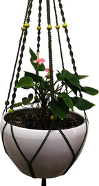 Plant Hanger Macrame Cotton 6 Legs 51 Inches in Tan and Green Color for Indoor Outdoor, Living Room, Kitchen, Deck, Patio, High and Low Ceiling with Size of 10-12 inches Without THE Pot (Dark Green)