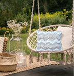 Throw Boho Pillow Cover, 18”x18” Bohemian Moroccan Rustic Decorative Pillows with Tufted Accents, Plush Handwoven Cotton, Textured Woven Neutral Farmhouse Scandinavian Home Decor (no Insert)