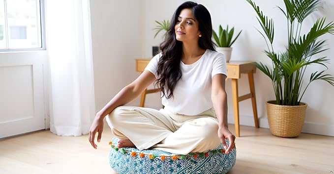 INDIAN CRAFT CASTLE ICC Mandala Barmeri Large Floor Pillow Cover Cushion Meditation Seating Ottoman Throw Cover Hippie Decorative Zipped Bohemian Pouf Ottoman Cases Green Ombre 24" Round
