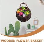 DOITOOL 2Pcs Dark Brown Rattan Wicker Hanging Baskets for Wall 9.05X7.08X3.54 Inch Indoor Outdoor Planters for Flowers and Greenery Home Garden Decor