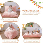 MAXYOYO 3 in 1 Kids Bean Bag Chair Bed, Child Floor Sofa for Gaming, Reading, Faux Fur Floor Mattress with High-Density Foam Filling for Living Room Bedroom