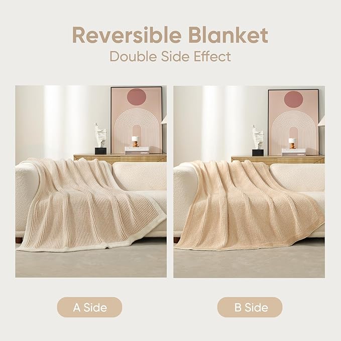 Snuggle Sac Fluffy Bedding Blanket Twin Size, Soft Luxurious Knit Throws, Fuzzy Microfiber Blankets for Couch, Sofa, Bed, Cream Beige, 60x80 inches