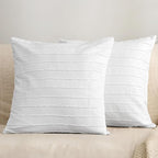 JELLYMONI 2 Pack White Pillowcases 18" x18", Soft Microfiber Striped Tufted Pillow Covers(Pillows are not Included)