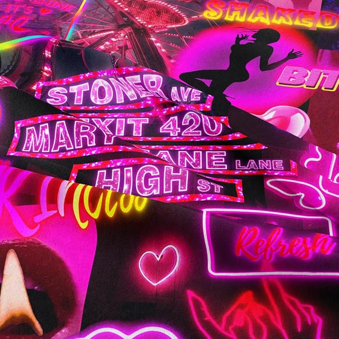 Pink Vintage Tapestry for Bedroom Blacklight Tapestry Wall Hanging UV Reactive Tapestries Glow in the Dark Black Light Posters Wall Art Collage Neon Poster Tapestries for Living Room Decor 90”x71”