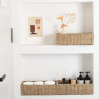 Small Wicker Baskets 2 Pack, Hand Woven Toilet Basket Tank Topper, Toilet Tank Basket for Bathroom Organizing, Seagrass Storage Baskets for Toilet Paper (14.4"Lx6.1"Wx4.4"H)