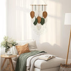 KHOYIME Macrame Wall Hanging Leaves Woven Tapestry, Boho Chic Home Decor Modern Bohemian Handmade Leaf Feather Wall Art Decorations for Apartment Dorm Living Room Bedroom Nursery Backdrop 16.5"x29.5"