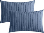 JELLYMONI Pillowcases Standard Size Blue 2 Pack Boho Striped Bed Pillow Covers 20x26in Polyester Envelope Pillow Shams Tufted Bohemian Textured (Pillows are not Included)