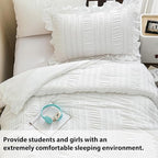 WONGS BEDDING White Comforter Set Twin, 3 Pieces Ruffle Shabby Chic Comforter for Dorm Room Essentials for Twin Bed, Soft Seersucker Bedding Set with 1 Ruffle Comforter, 2 Tufted Pillowcases 86"×68"