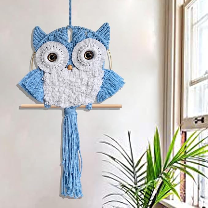 ACEDSGN Macrame Owl Wall Hanging Boho Hippy Decor, Handmade Tapestry Fiber Art Wall Decor for Nursery Bedroom Living Room, Sustainable Gift for Owl Lovers & Nature Fans