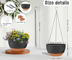2 Pack 12 Inch Self Watering Hanging Planters for Indoor Plants, Large Black Brown Plastic Hanging Pots with Chains for Outdoor Patio Garden Home Decor Black Brown