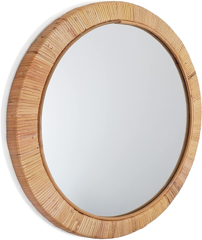 Rutledge & King Round Rattan Mirror - Boho Decorative Wall Mirror - 22" Dia.