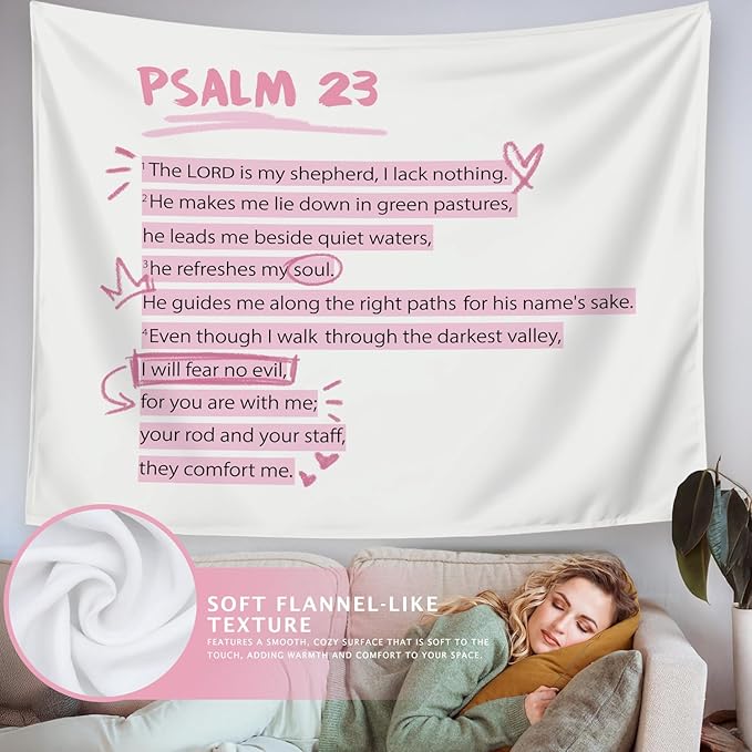 LIANGW Pink Christian Tapestry Aesthetic, Wall Tapestry for Bedroom, Pink Wall Art for Teen Girls & Women, Dorm Decor for College Girls, Bible Verses Tapestries Wall Hanging 50x60 inche
