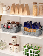 StorageWorks Round Paper Rope Woven Basket for Pantry Organizers and Storage, Stackable Wicker Pantry Baskets for Shelves, Grey, 2-Pack