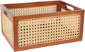 Wooden Storage Basket with Rattan Cane Webbing, Brown, Handles, Book, Office, Desktop Basket