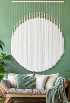 IOWER Boho Wall Decor Yarn Wall Hanging Macrame Wall Hanging Fiber Wall Art White Beads Tassel Wall Decor Boho Chic Home Decor 39" W x 55" L