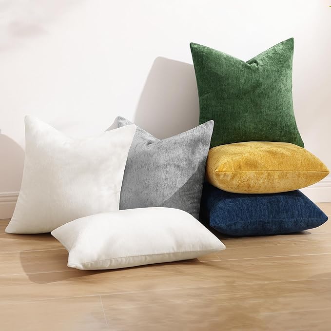 decorUhome Chenille Grey Spring Euro Sham Throw Pillow Covers 24x24 Inch Set of 2, Decorative Soft Couch Pillow Covers Solid Dyed Accent Farmhouse Neutral Square Pillow Cases for Sofa