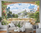 EMMTEEY Waterfall Tapestry Colorful Tapestry View from Balcony of Waterfalls with Castles Dorm Tapestry 60X40 Wall Tapestry Nature Present for Families
