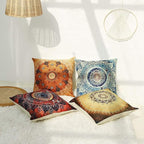 Jartinle Set of 4 Retro Floral Mandala Compass Medallion Bohemian Pillow Covers Boho Decor Hippie Throw Pillows Decorative for Sofa Couch 18 x 18