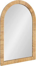 Kate and Laurel Rahfy Boho Arch Rattan Mirror; 20x30; Natural Wood; Decorative Wooden Mirror with Authentic Rattan Frame for Bohemian Wall Decor