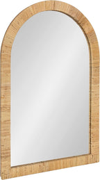 Kate and Laurel Rahfy Boho Arch Rattan Mirror; 20x30; Natural Wood; Decorative Wooden Mirror with Authentic Rattan Frame for Bohemian Wall Decor