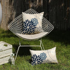 Blue and Gray Floral Pillow Covers 12x20 Set of 2 Outdoor Waterproof White Colored Decorative Throw Pillows Summer Pillowcase Polyester Cushion Case Decor for Couch Patio Funiture Garden Porch 01B12