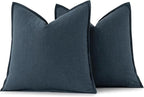 MIULEE Decorative Linen Euro Sham Pillow Covers 26x26 Navy Blue Boho Farmhouse Neutral Couch Throw Pillows for Bed Pack of 2 Accent Coastal Modern Pillowcase Summer Sofa Livingroom Home Decor