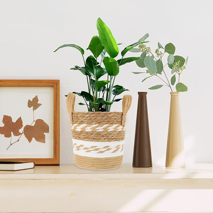 Happyyami Woven Seagrass Plant Basket Planter for Indoor Plants, Large Handwoven Straw Planter with Liner, Floor Storage Basket for Home and Garden Decor