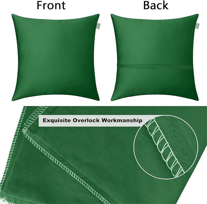 Thmyo 4-Pack 100% Cotton Comfortable Solid Decorative Throw Pillow Case Square Cushion Cover Sublimation Blank Pillow Covers DIY Throw Pillowcase for Sofa Couch(16x16 inch/ 40x40cm, Christmas Green)