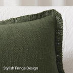 Kevin Textile 14x36 Inch Long Lumbar Pillow Cover 1 Pack Boho Fringe Decorative Rectangle Cushion Case with Tassels Neutral Cotton Woven Textured Farmhouse for Living Room Couch Sofa Bed, Olive Green