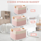 danpinera Large Woven Basket 25’’*16’’*16’’ Rectangle Woven Baskets for Storage, Storage for Living Room, Soft Cotton Rope Basket With Handle, Large Basket for Kids Dog Toys, 108L Pink+White