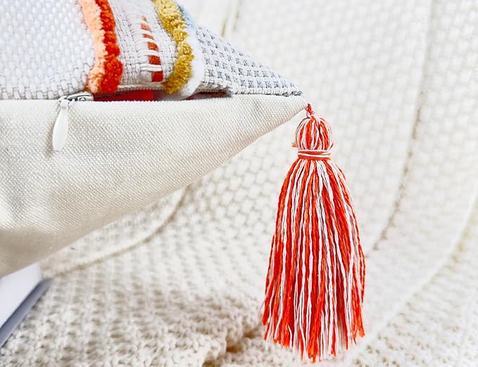 Chenille and Cotton Long Pillow for Bed, Striped Textured Boho Lumbar Throw Pillow Cover 16x36, Neutral Accent Decorative Extra Long Body Pillow Case for Couch, Sofa, Bedroom, Red