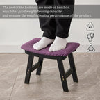 Foot Stool,Ottoman,Bamboo Small Sofa Foot Rest Under Desk,Extra Seating for Living Room, Bedroom and Kitchen (Black Stool Legs - Purple Surface)
