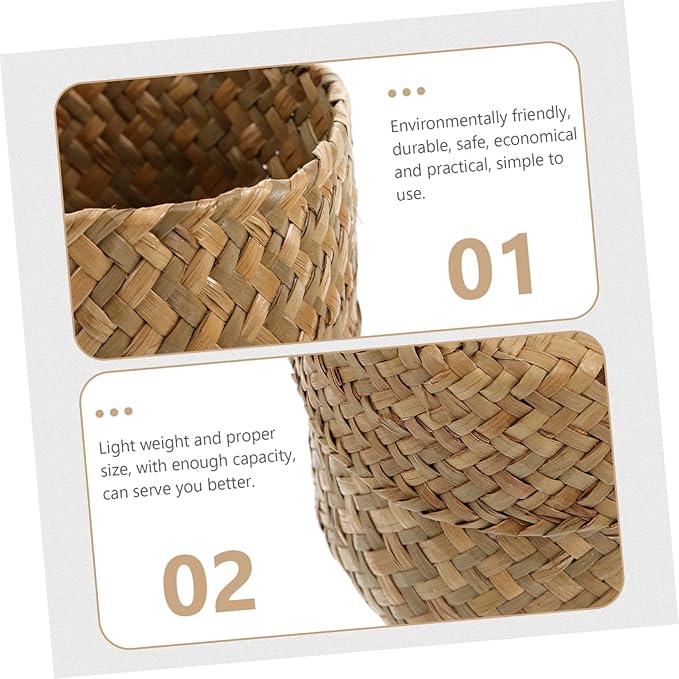 PRETYZOOM Woven Flower Basket with Lid Handmade Mini Storage Container for Sundries Seagrass Decorative Box for Home Parties and Flower Shops