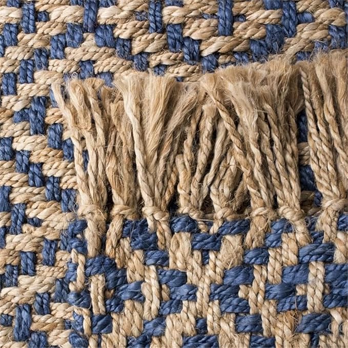SAFAVIEH Natural Fiber Collection Area Rug - 10' x 14', Tropical Blue & Natural, Handmade Boho Diamond Tassel Jute, Ideal for High Traffic Areas in Living Room, Bedroom (NF266D)