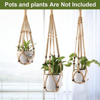 3-Pack Macrame Plant Hanger Indoor - Hanging Planter Basket for Indoor Outdoor - Decorative Boho Plant Holders Set with Beads - Ceiling Flower Pot Holder with 6 Hooks - 35"/30"/24" Linen