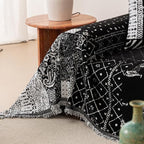 ROOMLIFE Boho Black Couch Covers for 3 Cushion Sofa, Chenille Couch Cover Sectional Sofa Cover for Dog, Washable Furniture Sofa Protector Cover Soft Blanket with Tassel for Living Room, 71 '' X 134''