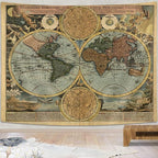 Vintage World Map Tapestry, Antique Old Nautical Map of the World Wall Art, Historical Atlas Geography Retro Wanderlust Pirate Tapestry Wall Hanging for Bedroom Living Room Dorm, 71X60in, Brown Tan