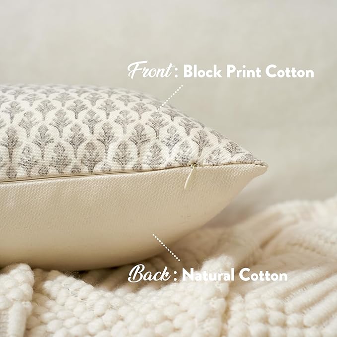 Floral Pillow Covers 18x18 Pillow Cover Block Print Couch Pillows for Living Room Decorative Neutral Accent Throw Pillow Covers, 1PC, Light Taupe