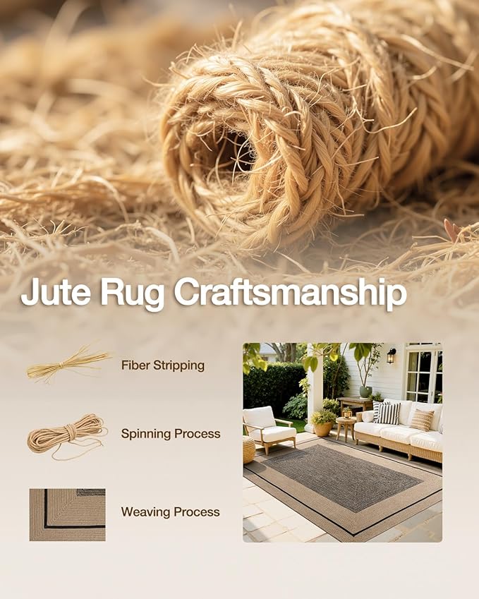 LUMI 5x8 Jute Area Rug for Living Room, Natural Handwoven Rugs Non Slip, Farmhouse Braided Carpets No Shedding for High Traffic, Dining Room, Indoor, Outdoor, Patio
