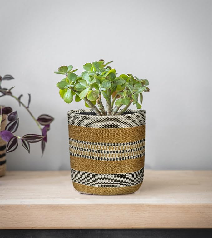 Sturdy Jute Planter Basket Modern Woven Basket for 8" Floor Indoor Planters, 10” x 10” Storage Organizer Basket Home Decor, Boho Chic Storage Earth-Friendly Planter (10x10 Inches, Multi Strip)