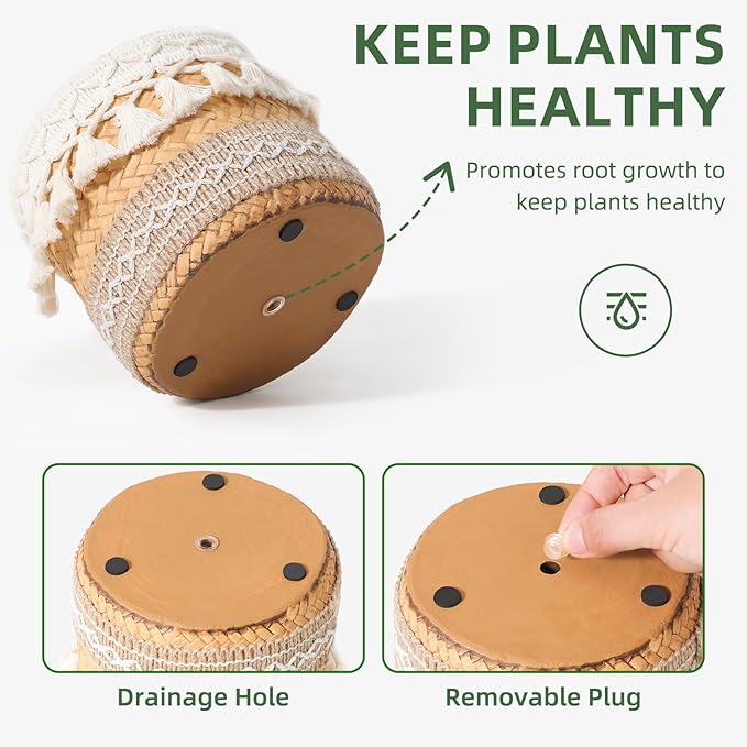 Concrete Rattan-Style Plant Basket Planter, 5" Boho Plant Pots Indoor Outdoor with Drainage Hole, Flower Pot for Succulents, Herbs, Modern Farmhouse Decor, Ideal Gift for Plant Lovers