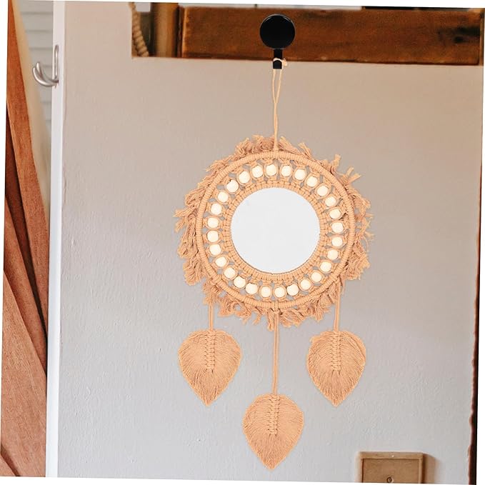 Bohemian Mirror Wall Decor Rustic Rope Woven Mirror for Bedroom Boho Style